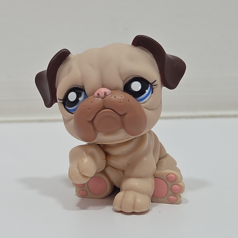Littlest Pet Shop LPS Authentic #1765 English Bulldog Dog Brown Blue Dot Eyes